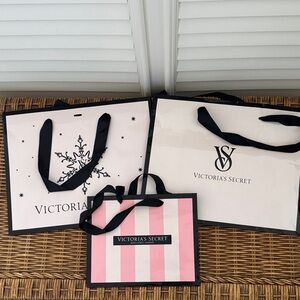 Victoria's Secret Black and Pink Shopping Bag Trio